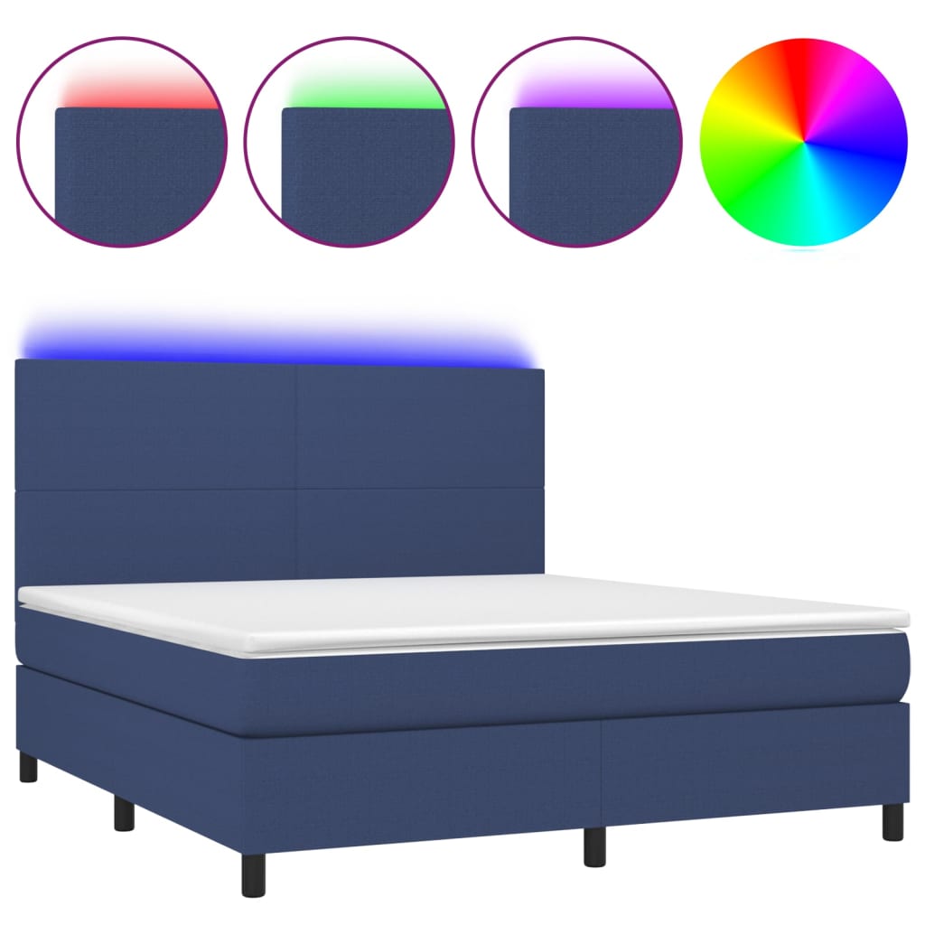 Krevet box spring s madracem LED plavi 160x200 cm od tkanine