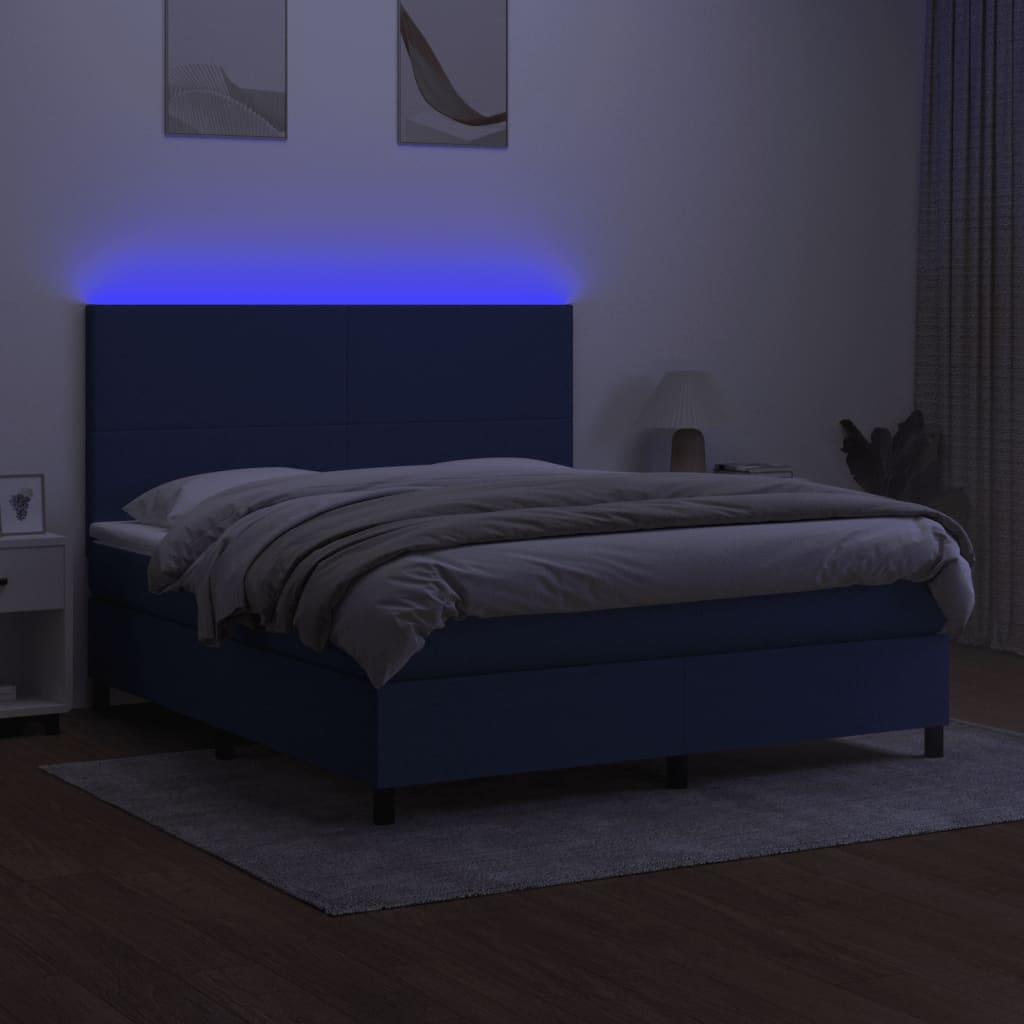 Krevet box spring s madracem LED plavi 160x200 cm od tkanine