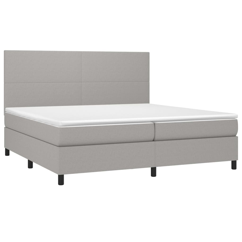 Krevet box spring s madracem LED svjetlosivi 200x200 cm tkanina