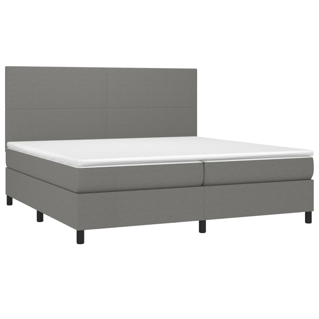 Krevet box spring s madracem LED tamnosivi 200x200 cm tkanina