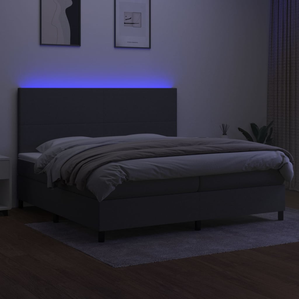 Krevet box spring s madracem LED tamnosivi 200x200 cm tkanina