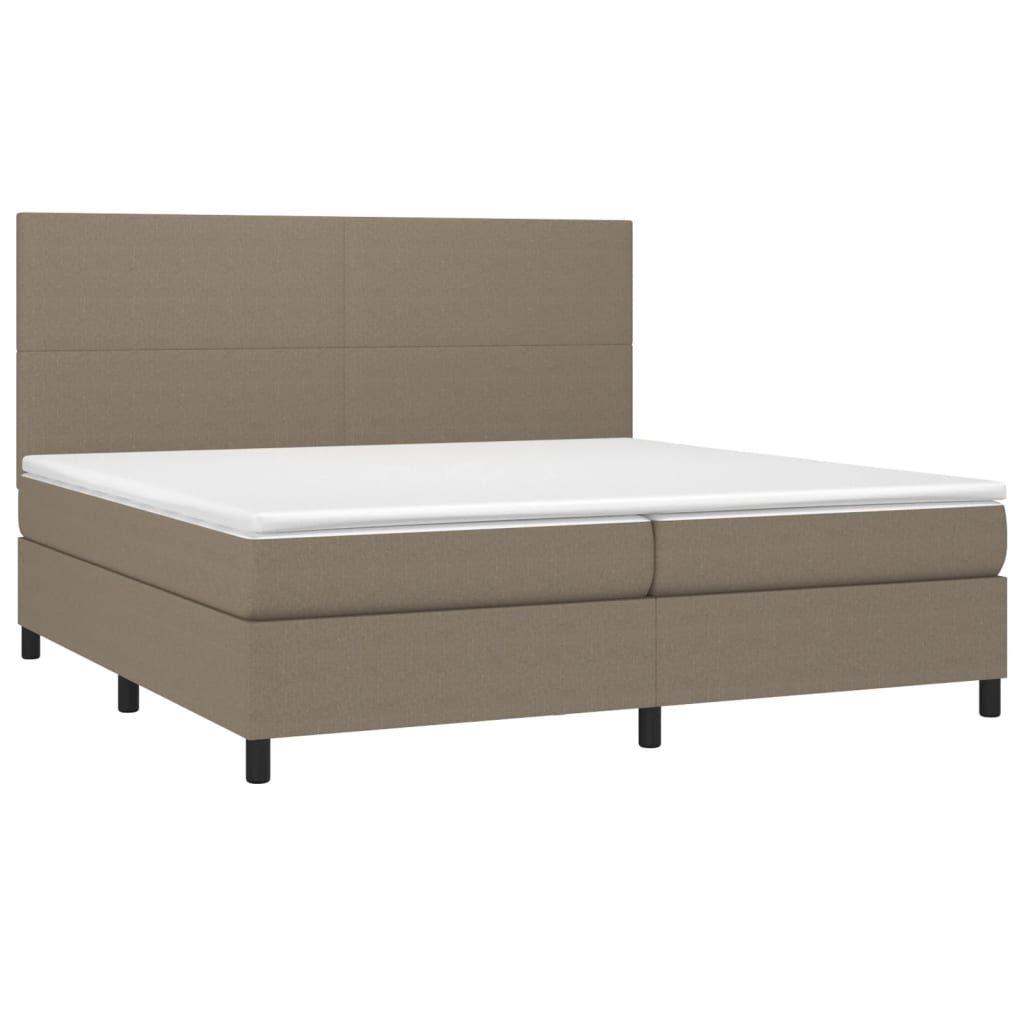 Krevet box spring s madracem LED smeđesivi 200x200 cm tkanina