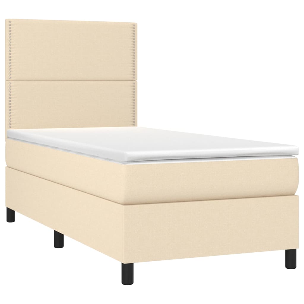 Krevet box spring s madracem LED krem 90x200 cm od tkanine