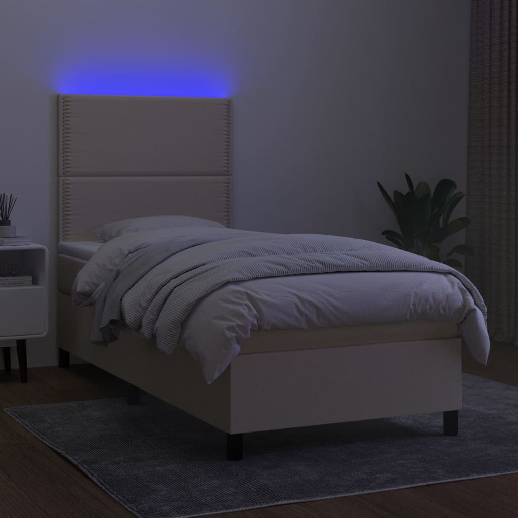 Krevet box spring s madracem LED krem 90x200 cm od tkanine