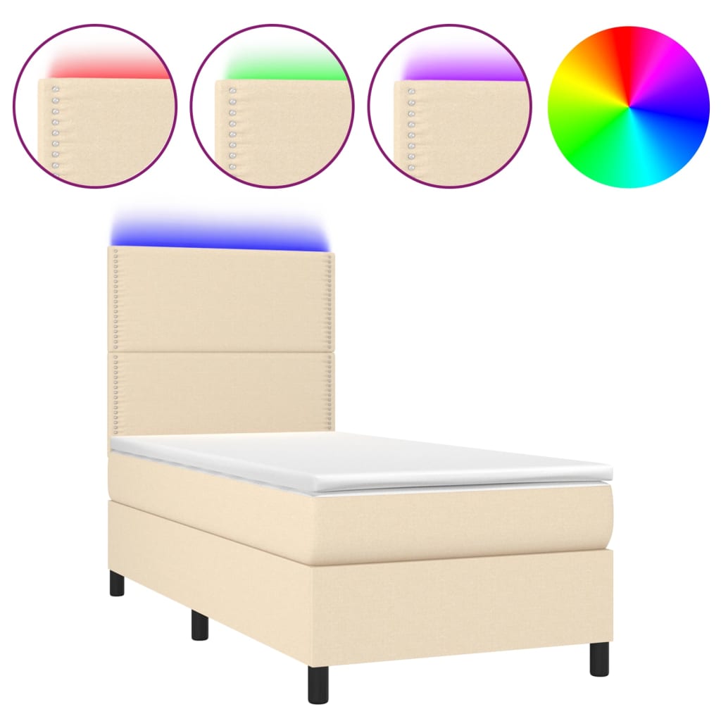 Krevet box spring s madracem LED krem 100x200 cm od tkanine