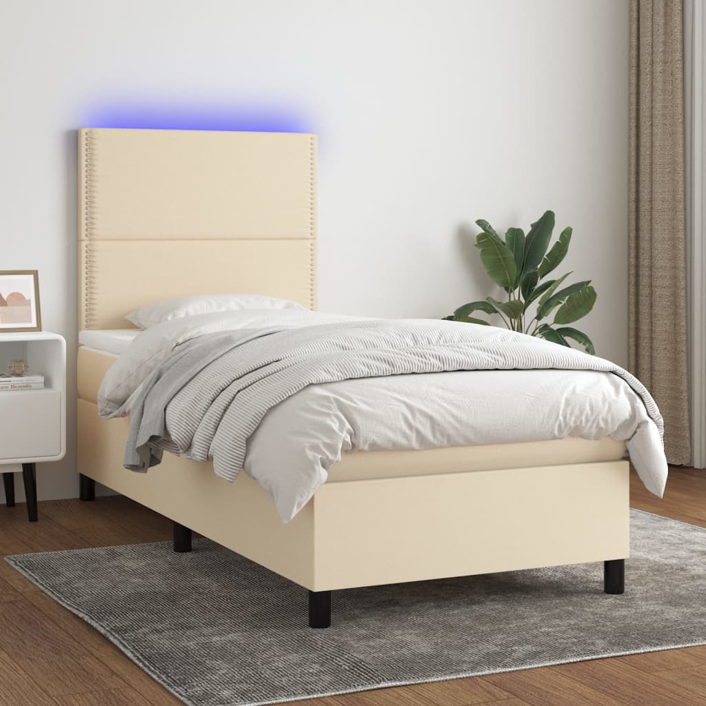Krevet box spring s madracem LED krem 100x200 cm od tkanine
