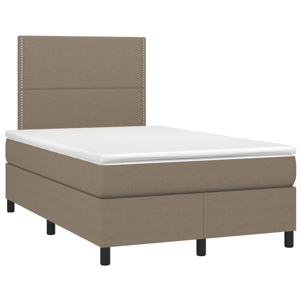 Krevet box spring s madracem LED smeđesivi 120 x 200 cm tkanina
