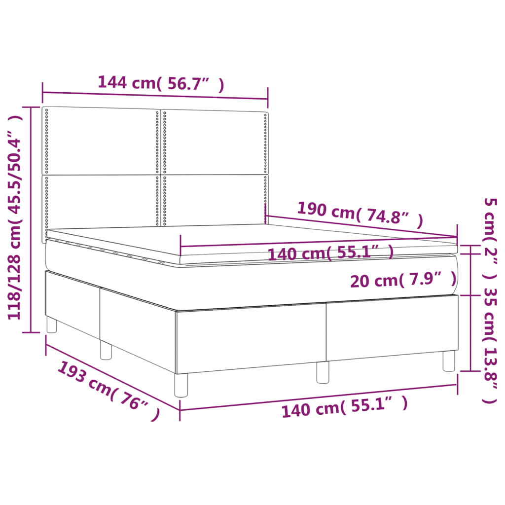 Krevet box spring s madracem LED plavi 140x190 cm od tkanine