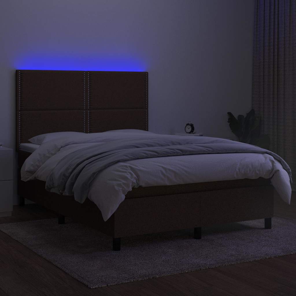 Krevet box spring s madracem LED tamnosmeđi 140x200 cm tkanina