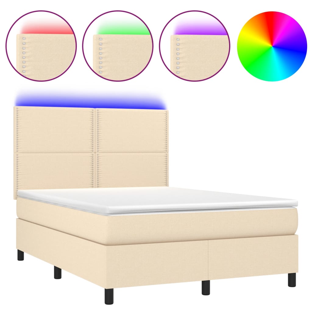 Krevet box spring s madracem LED krem 140x200 cm od tkanine