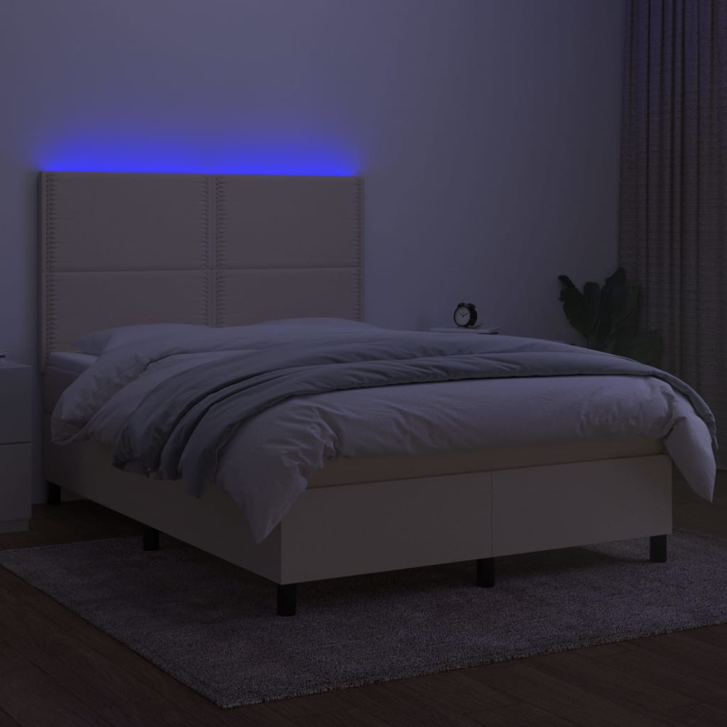 Krevet box spring s madracem LED krem 140x200 cm od tkanine