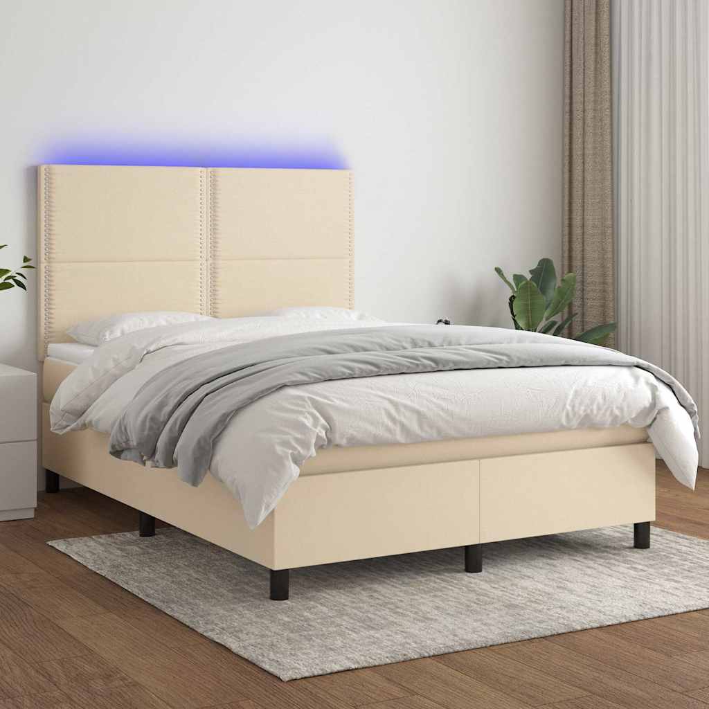 Krevet box spring s madracem LED krem 140x200 cm od tkanine