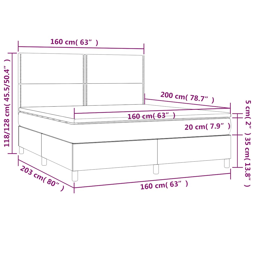 Krevet box spring s madracem LED crni 160x200 cm od tkanine