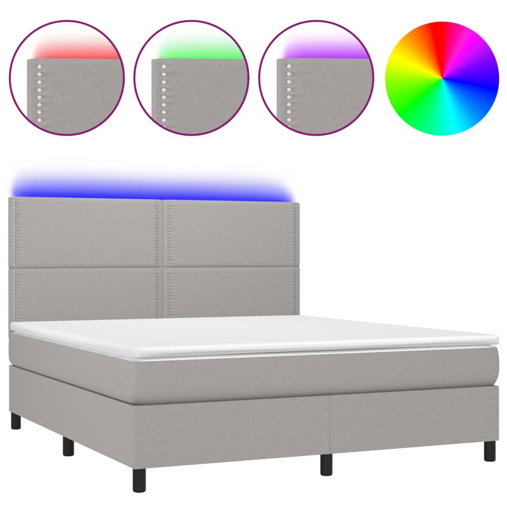 Krevet box spring s madracem LED svjetlosivi 180x200 cm tkanina
