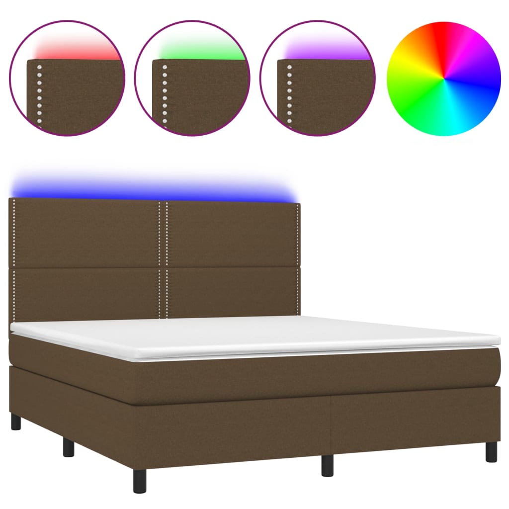 Krevet box spring s madracem LED tamnosmeđi 180x200 cm tkanina