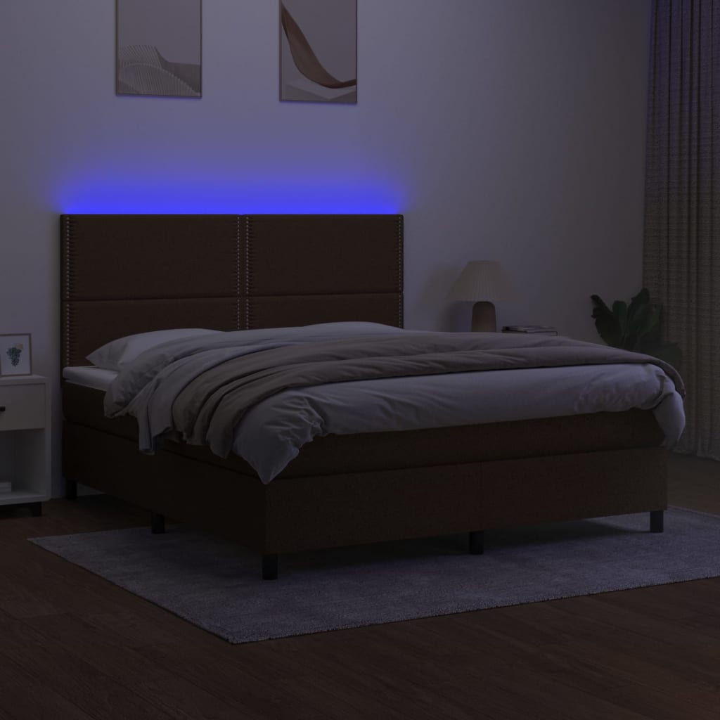 Krevet box spring s madracem LED tamnosmeđi 180x200 cm tkanina