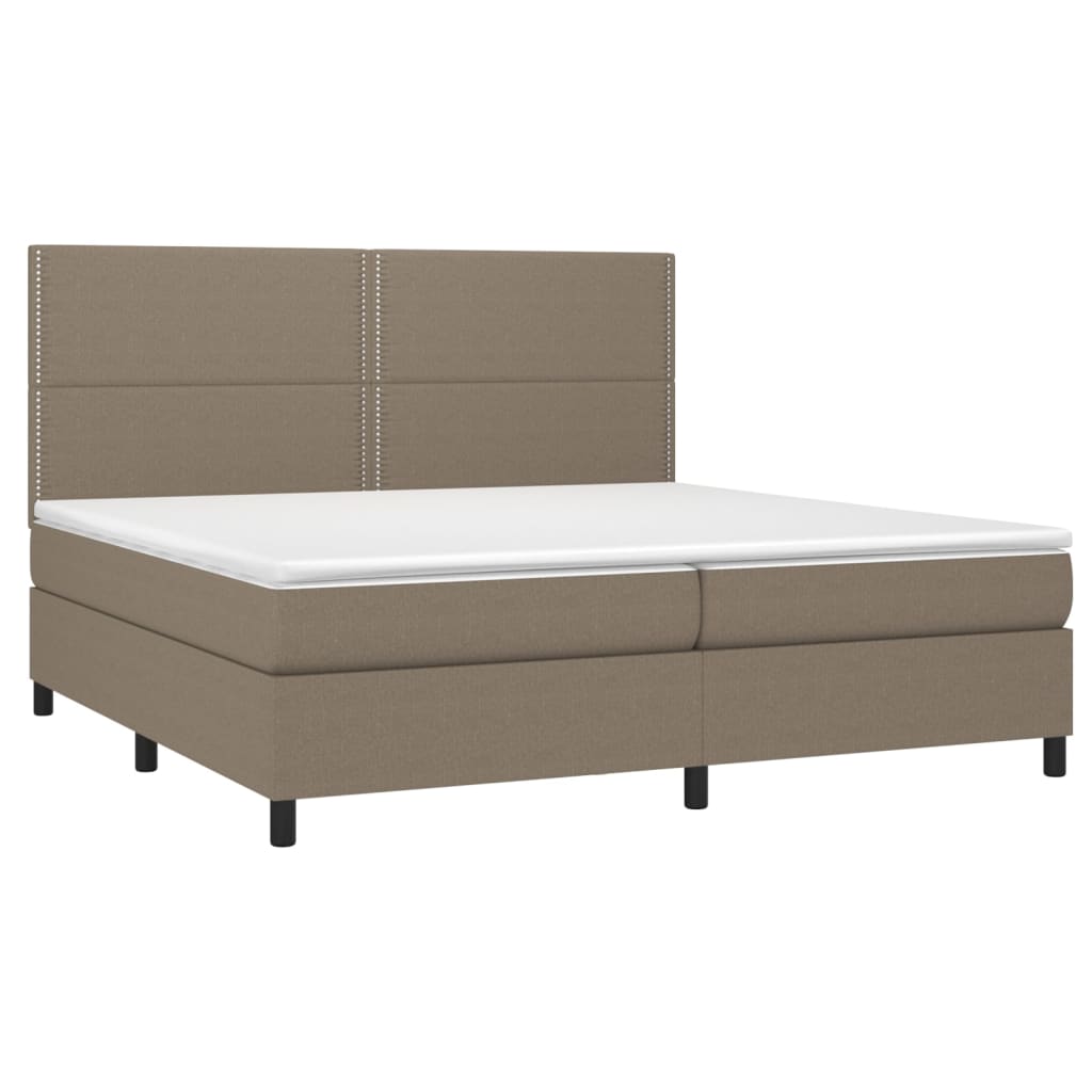 Krevet box spring s madracem LED smeđesivi 200x200 cm tkanina