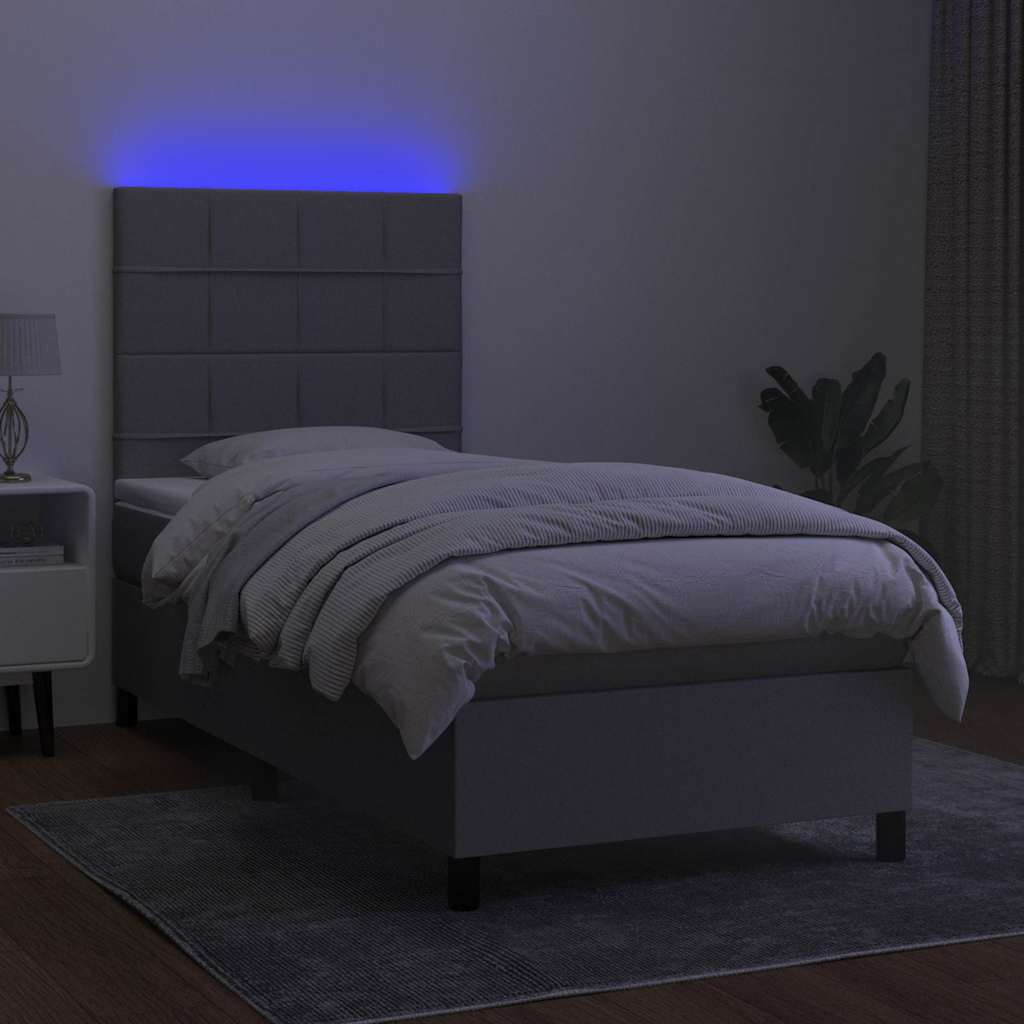 Krevet box spring s madracem LED svjetlosivi 80x200 cm tkanina