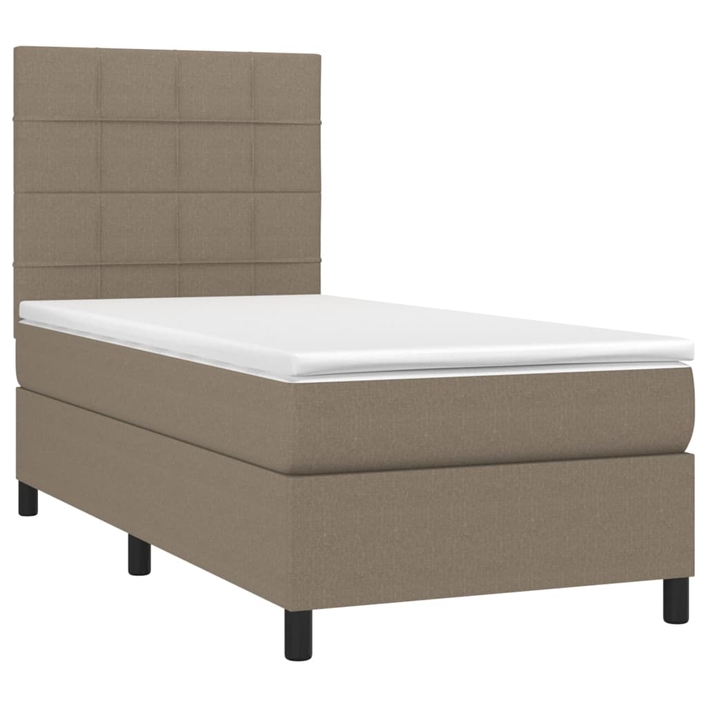 Krevet box spring s madracem LED smeđesivi 90x190 cm tkanina