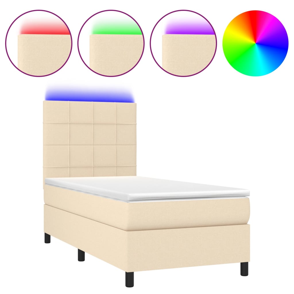 Krevet box spring s madracem LED krem 90x190 cm od tkanine