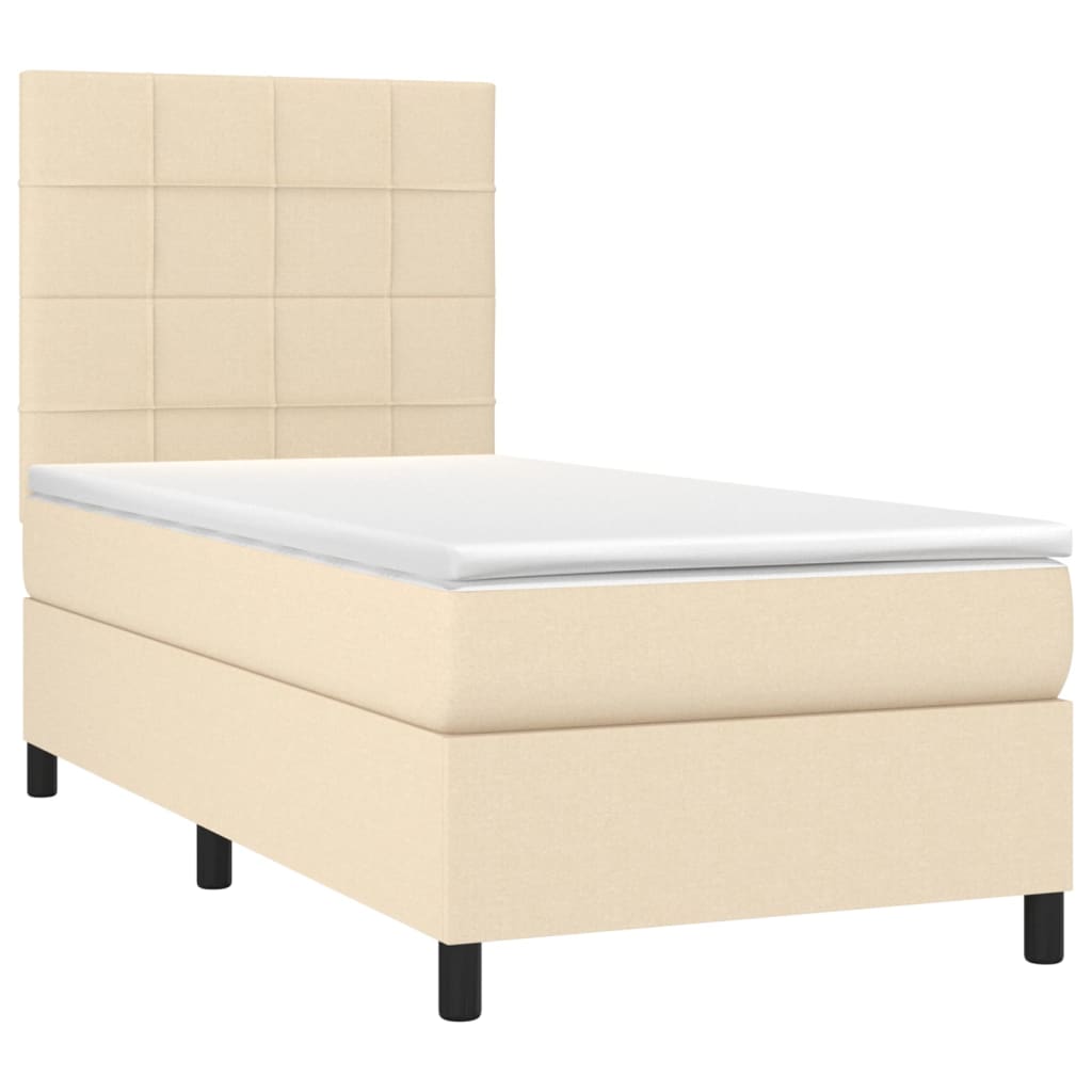 Krevet box spring s madracem LED krem 90x190 cm od tkanine