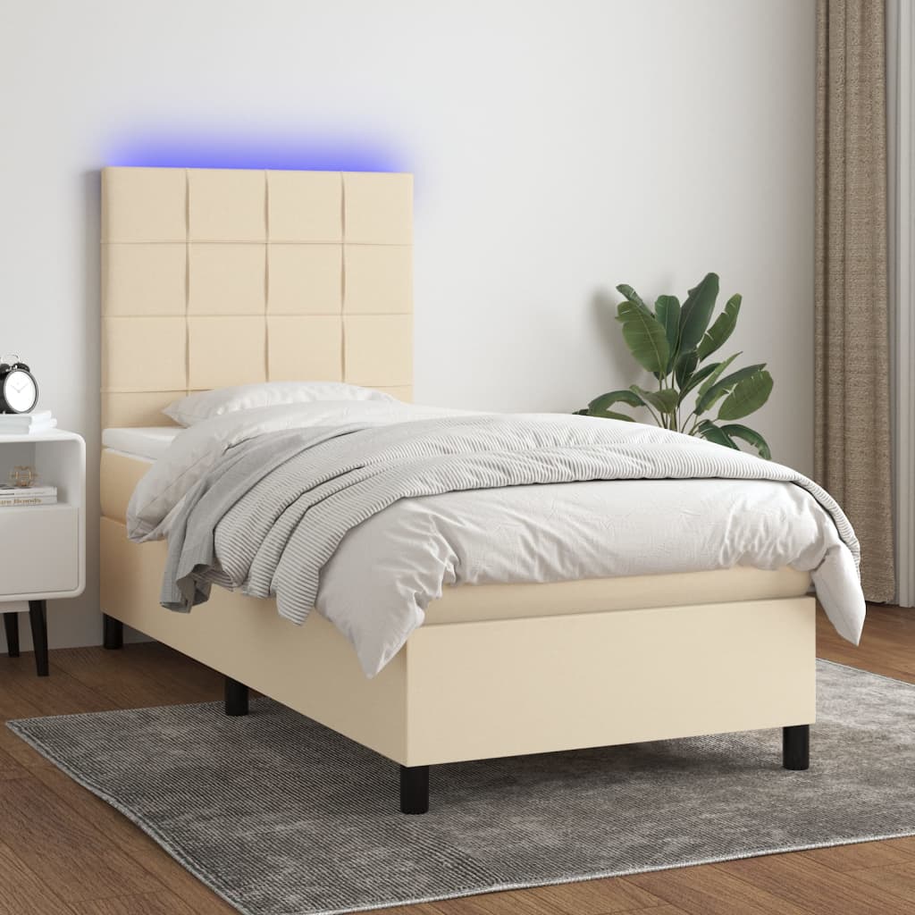 Krevet box spring s madracem LED krem 90x190 cm od tkanine