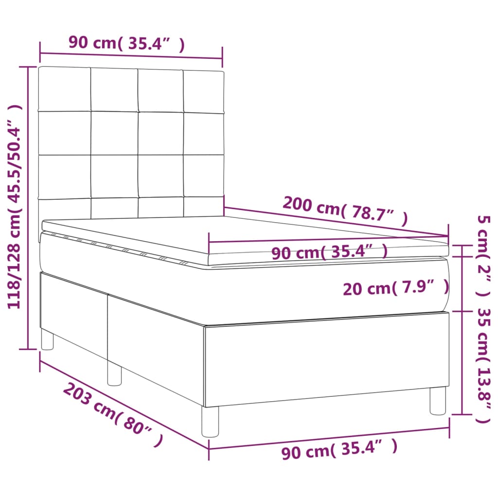 Krevet box spring s madracem LED tamnosivi 90x200 cm tkanina