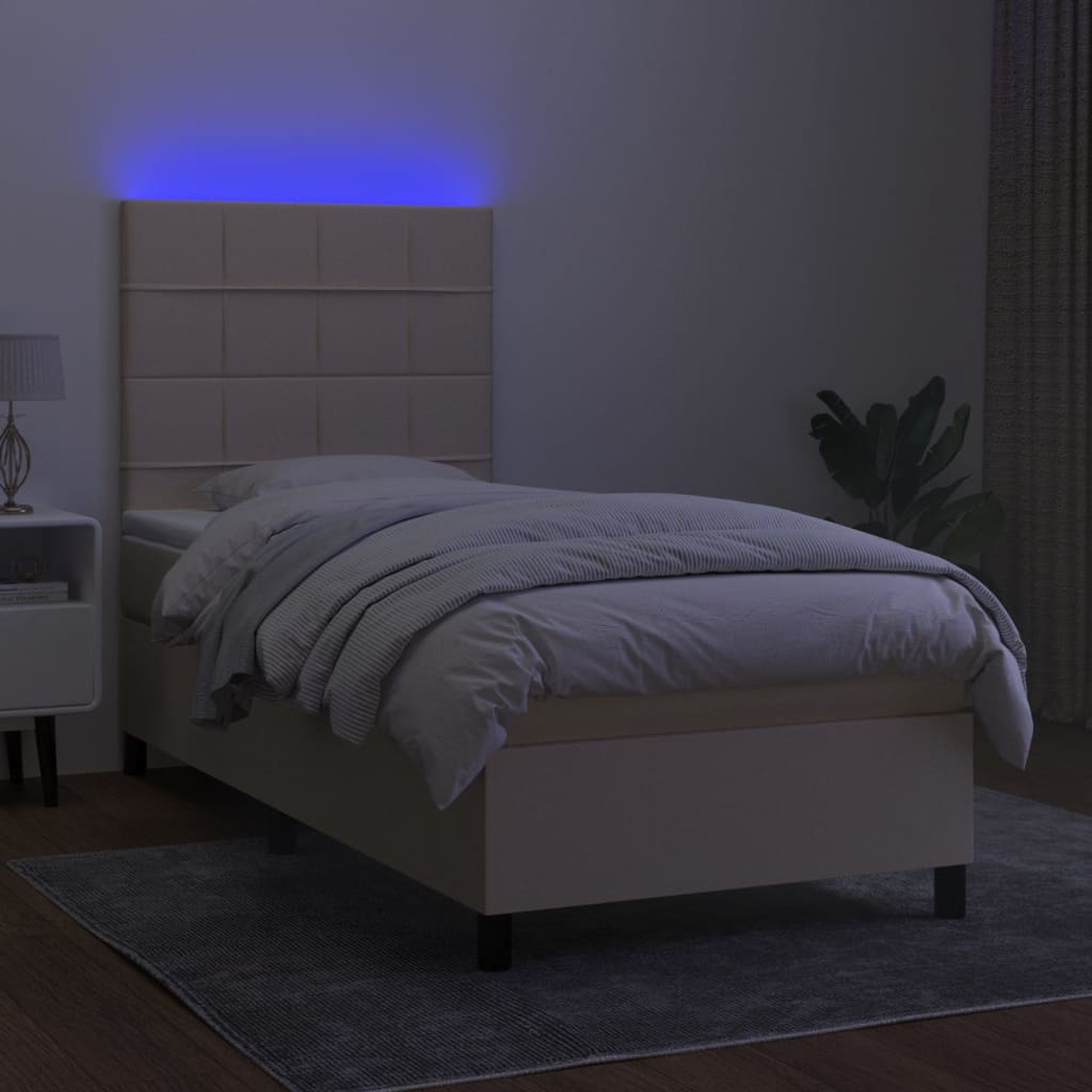 Krevet box spring s madracem LED krem 90x200 cm od tkanine