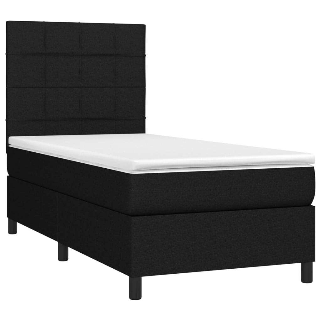 Krevet box spring s madracem LED crni 100x200 cm od tkanine