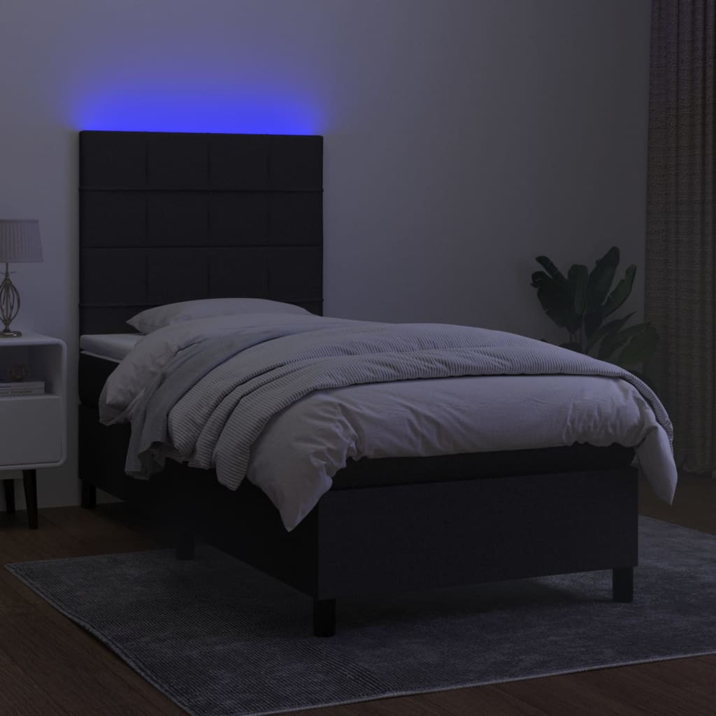 Krevet box spring s madracem LED crni 100x200 cm od tkanine