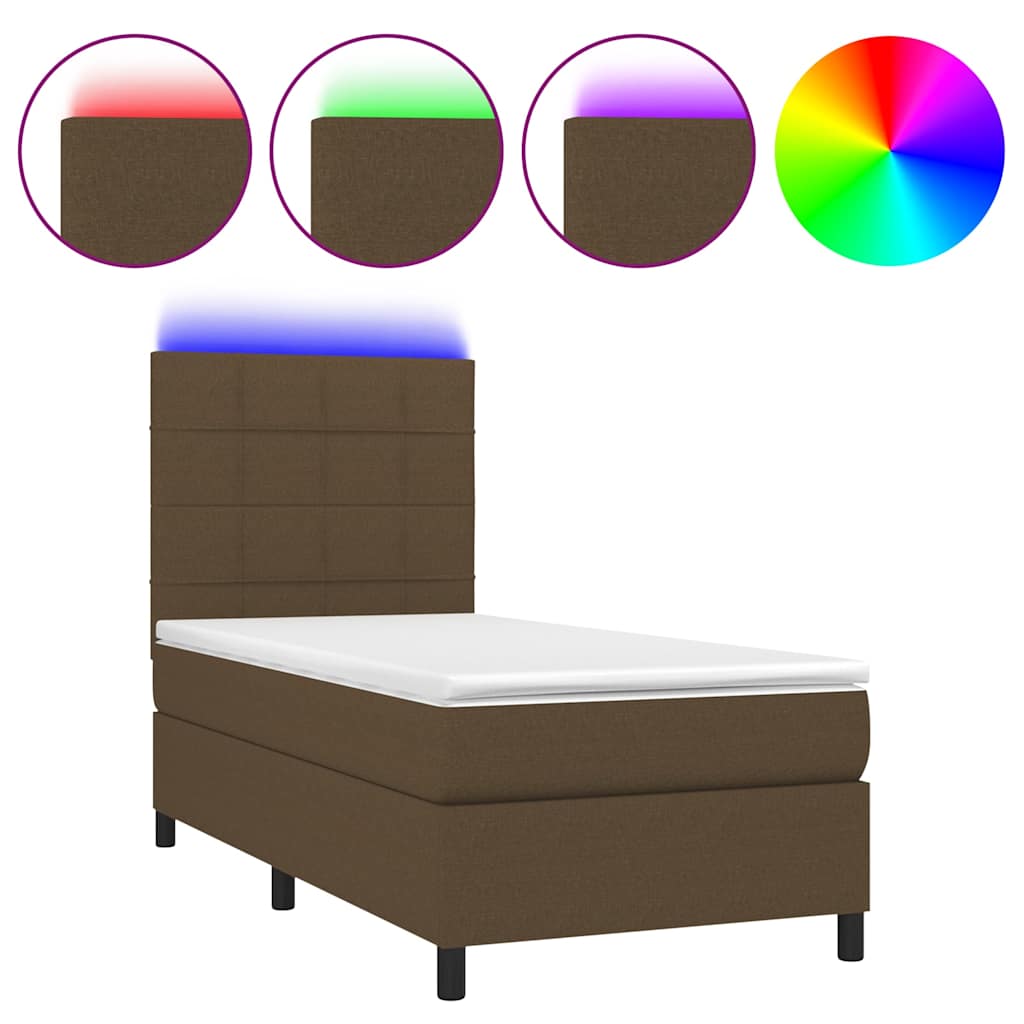 Krevet box spring s madracem LED tamnosmeđi 100x200 cm tkanina