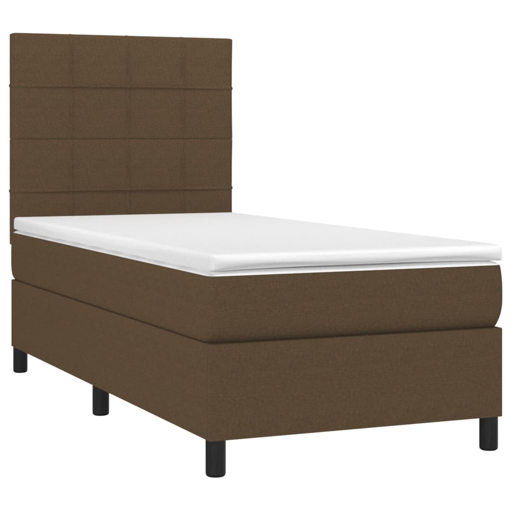 Krevet box spring s madracem LED tamnosmeđi 100x200 cm tkanina