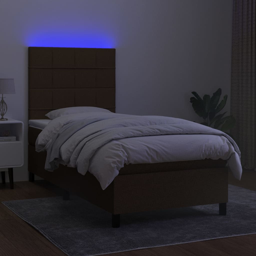 Krevet box spring s madracem LED tamnosmeđi 100x200 cm tkanina