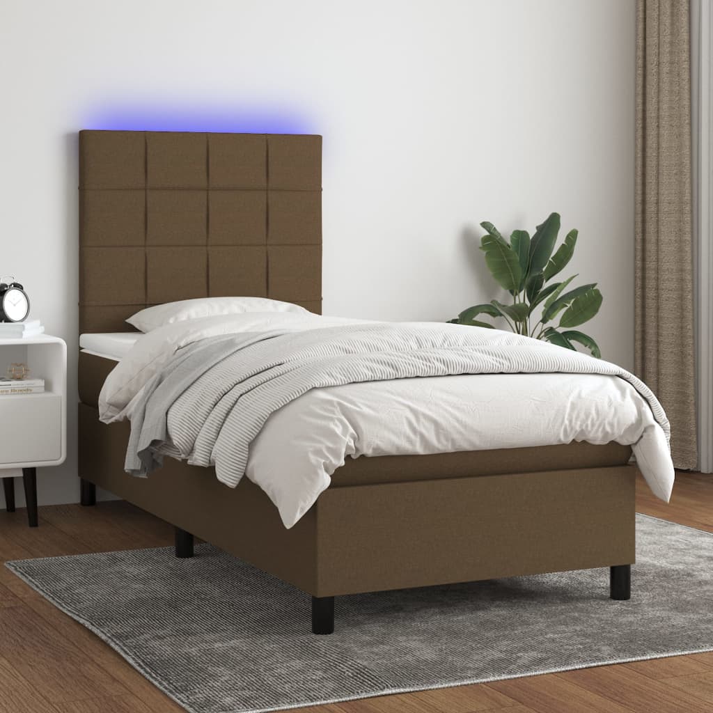 Krevet box spring s madracem LED tamnosmeđi 100x200 cm tkanina