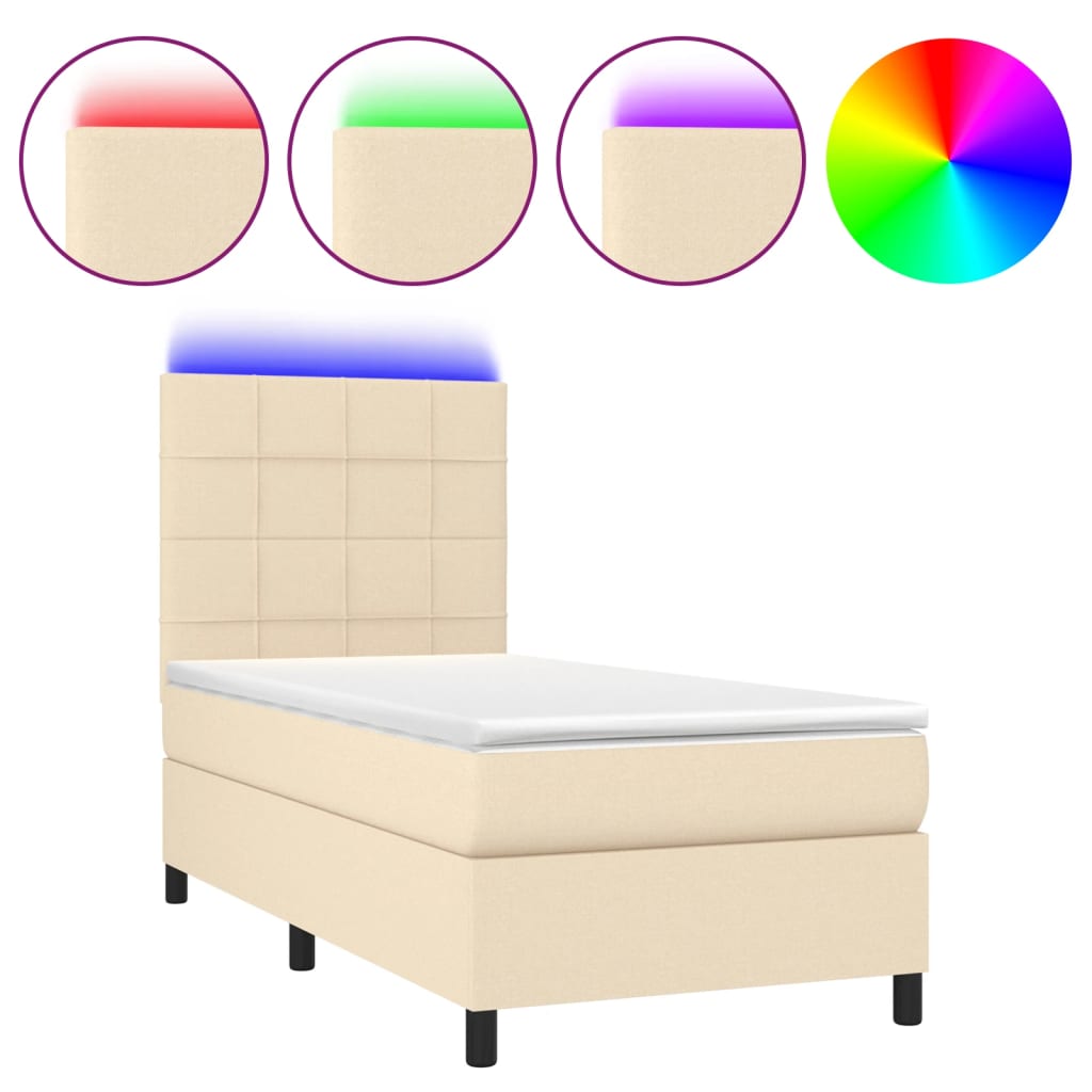 Krevet box spring s madracem LED krem 100x200 cm od tkanine
