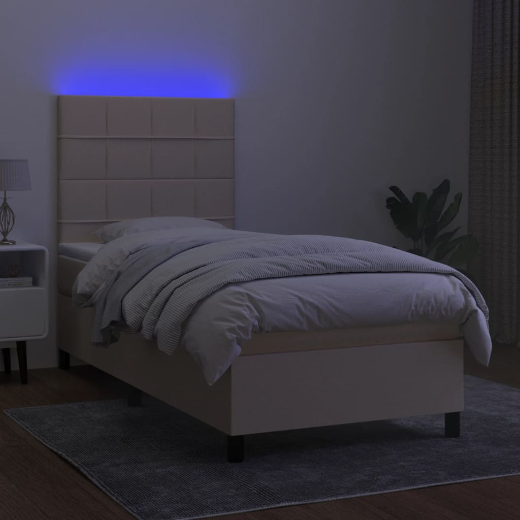 Krevet box spring s madracem LED krem 100x200 cm od tkanine