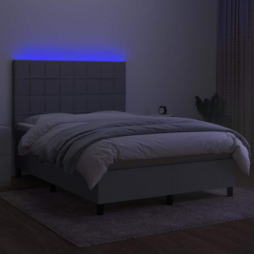 Krevet box spring s madracem LED svjetlosivi 140x190 cm tkanina