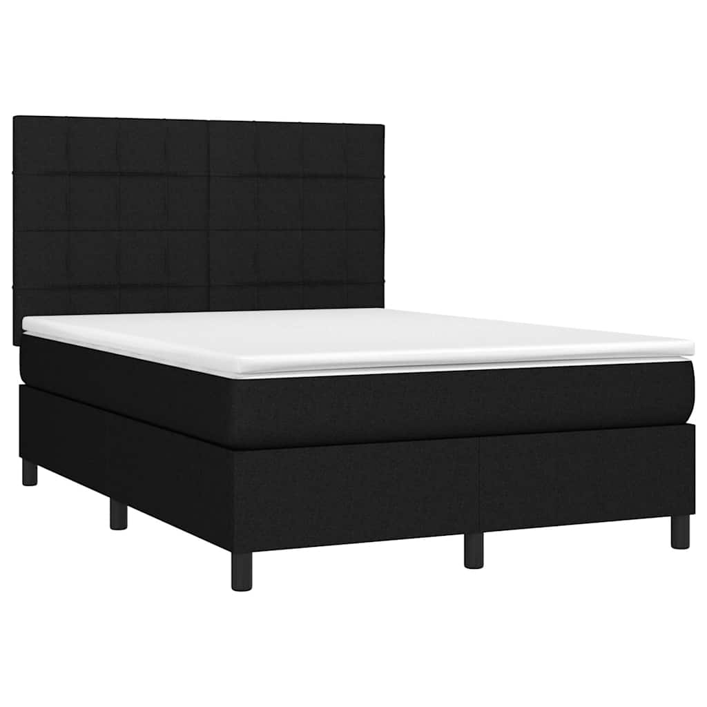 Krevet box spring s madracem LED crni 140x190 cm od tkanine