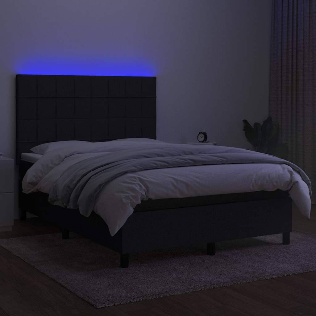 Krevet box spring s madracem LED crni 140x190 cm od tkanine