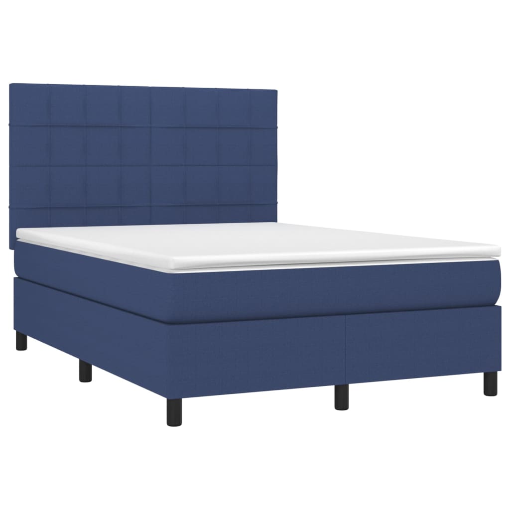 Krevet box spring s madracem LED plavi 140x190 cm od tkanine