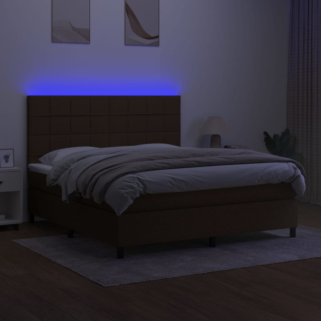 Krevet box spring s madracem LED tamnosmeđi 160x200 cm tkanina
