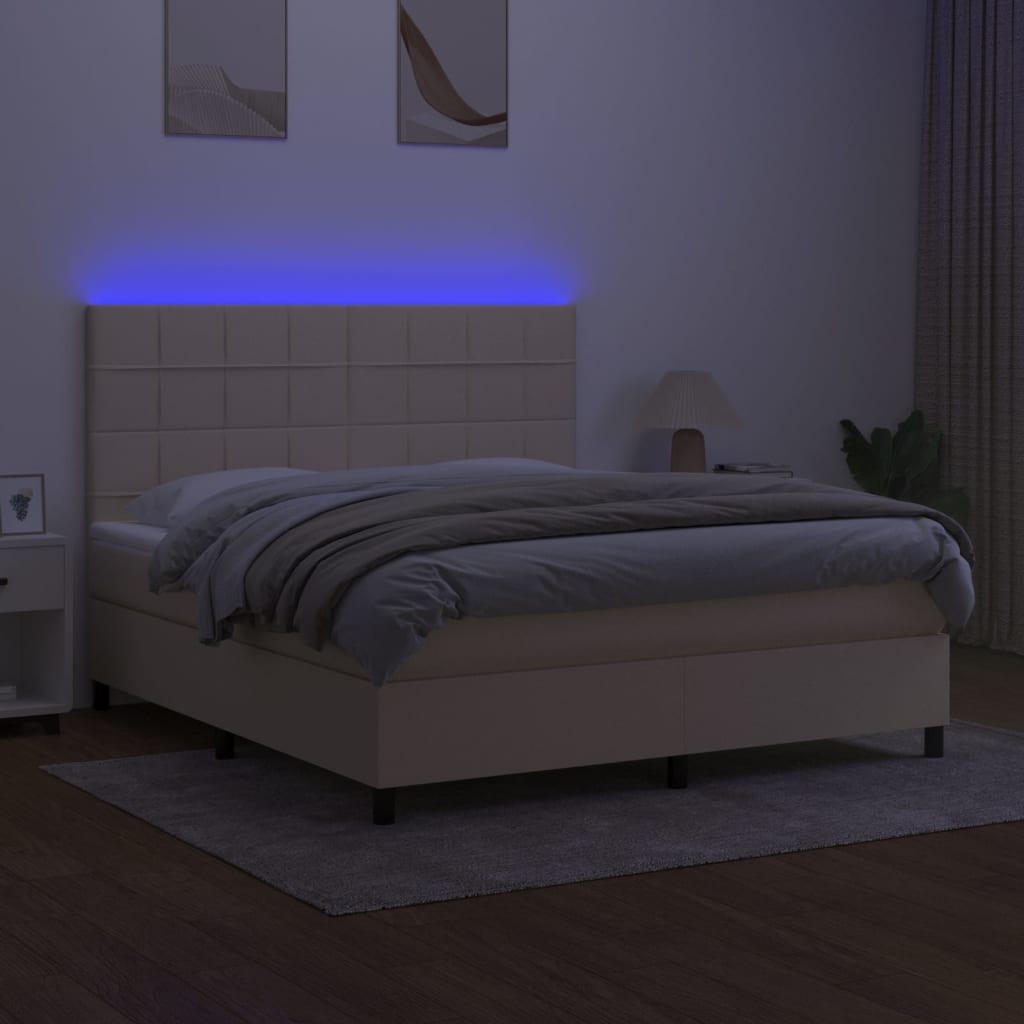 Krevet box spring s madracem LED krem 160x200 cm od tkanine