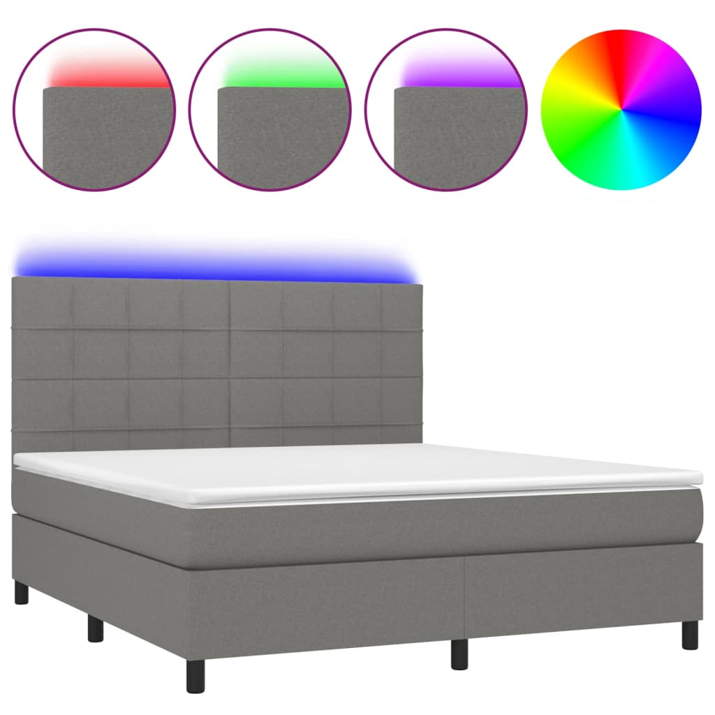 Krevet box spring s madracem LED tamnosivi 180x200 cm tkanina