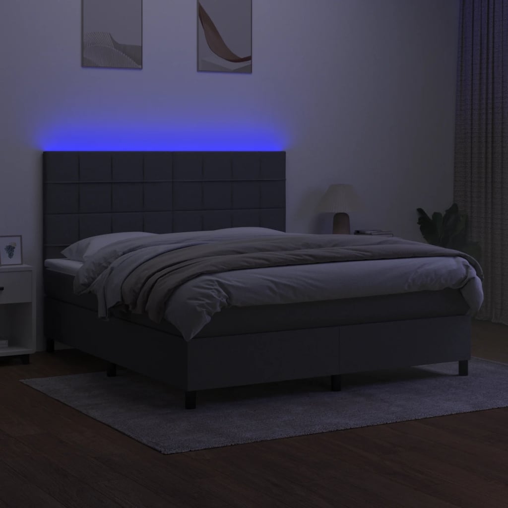 Krevet box spring s madracem LED tamnosivi 180x200 cm tkanina