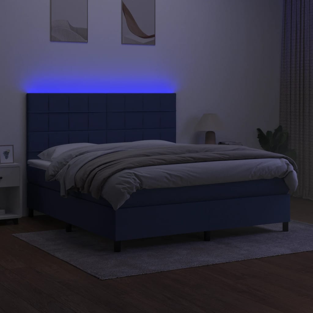 Krevet box spring s madracem LED plavi 180x200 cm od tkanine