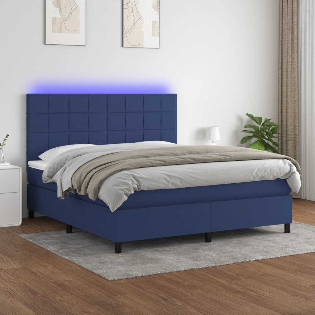 Krevet box spring s madracem LED plavi 180x200 cm od tkanine
