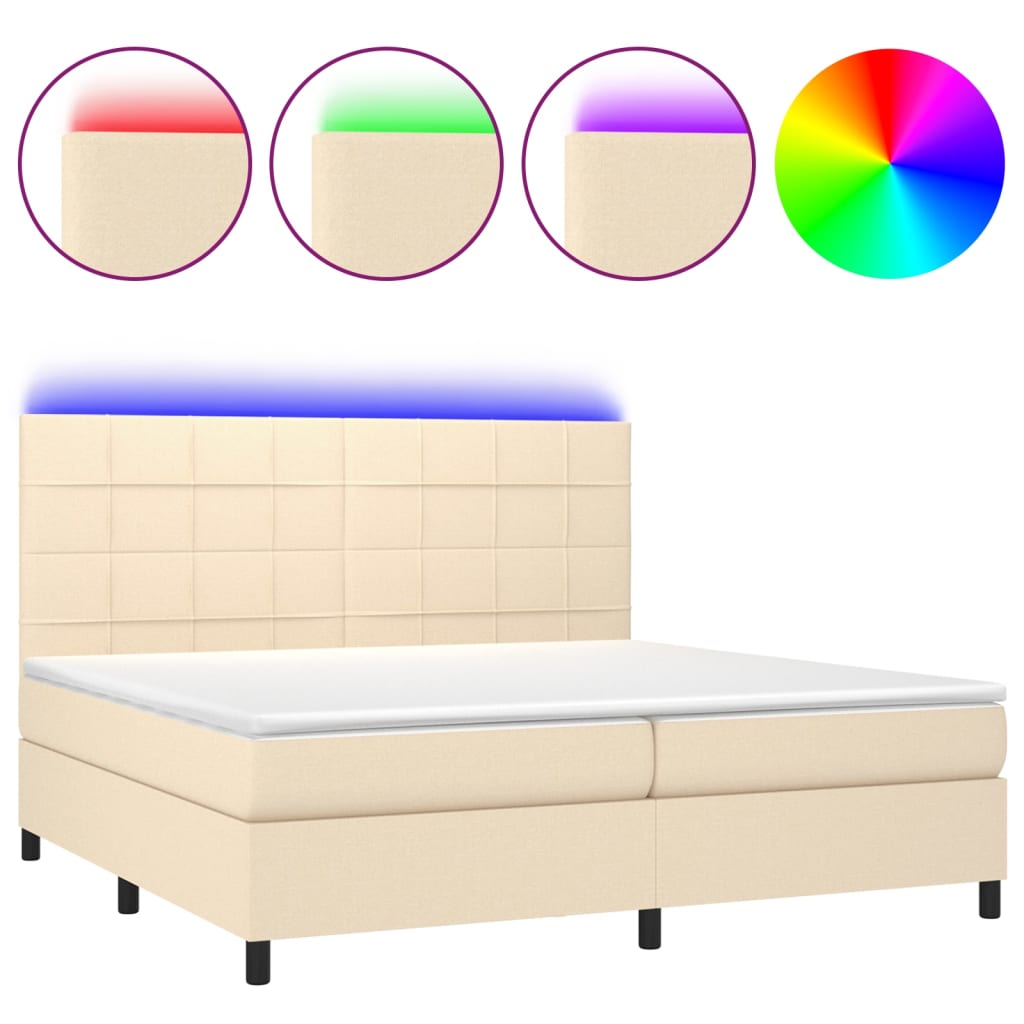 Krevet box spring s madracem LED krem 200x200 cm od tkanine