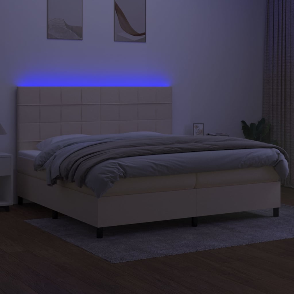 Krevet box spring s madracem LED krem 200x200 cm od tkanine