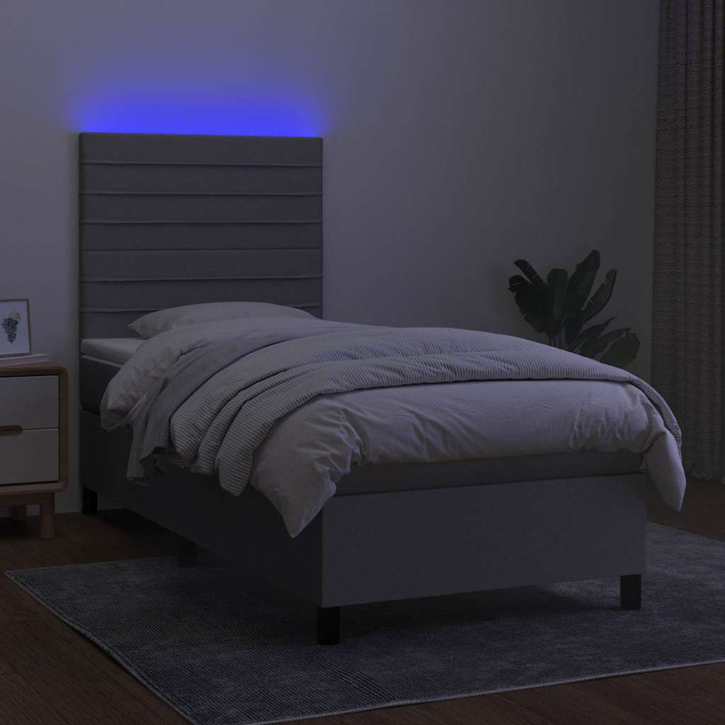 Krevet box spring s madracem LED svjetlosivi 80x200 cm tkanina