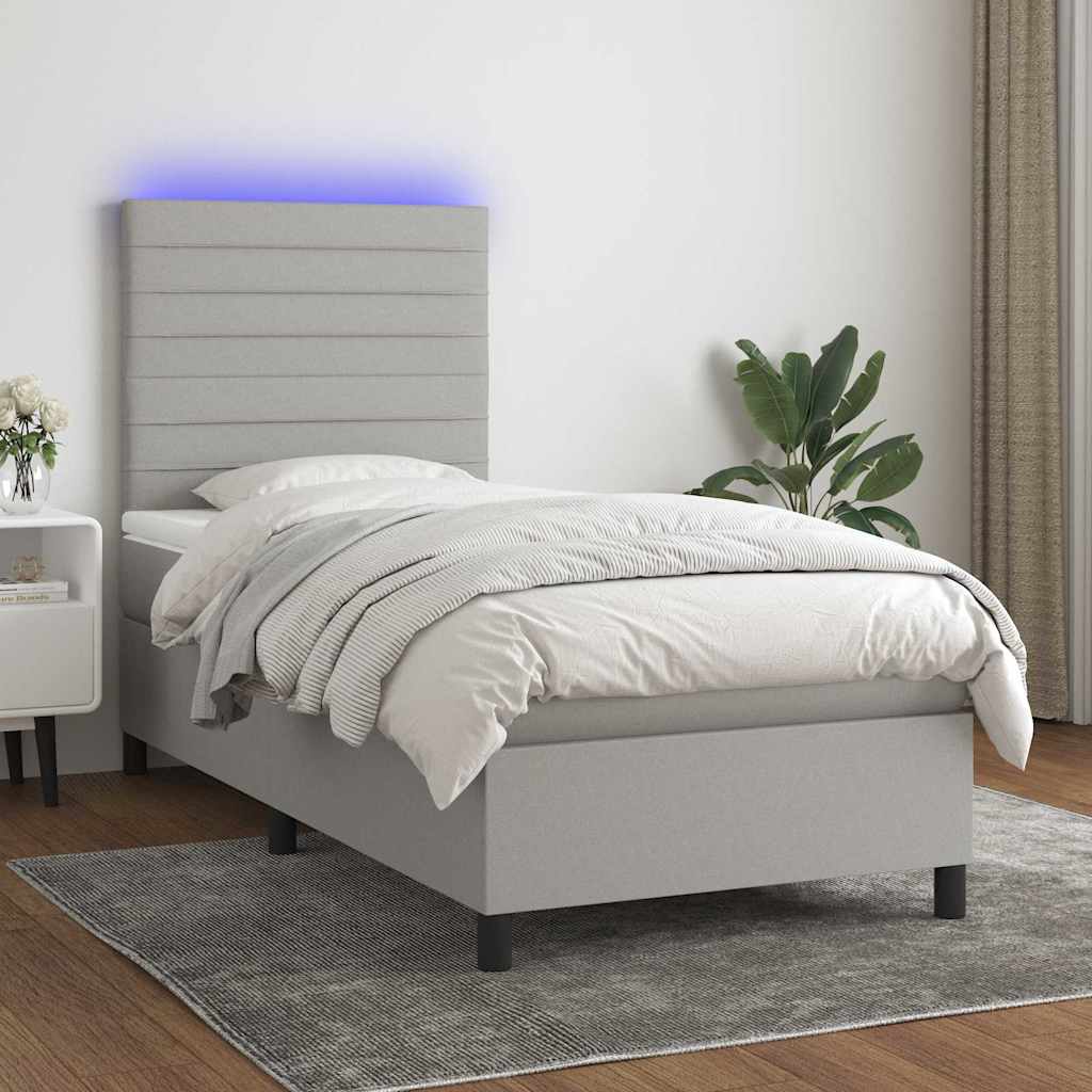 Krevet box spring s madracem LED svjetlosivi 80x200 cm tkanina